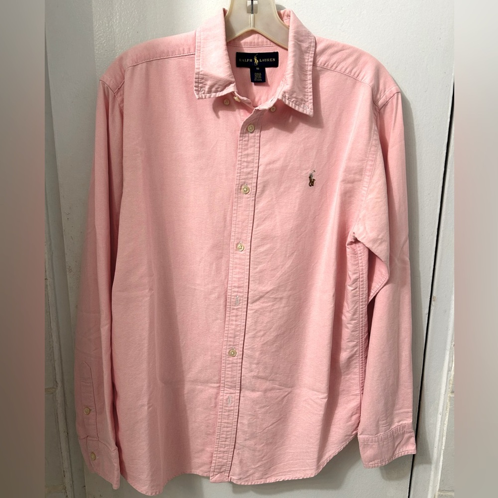 Boys Ralph Lauren Oxford Long Sleeve Button Down Pink, Size 18